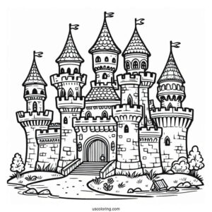 Easy Castle Coloring Page For Preschoolers