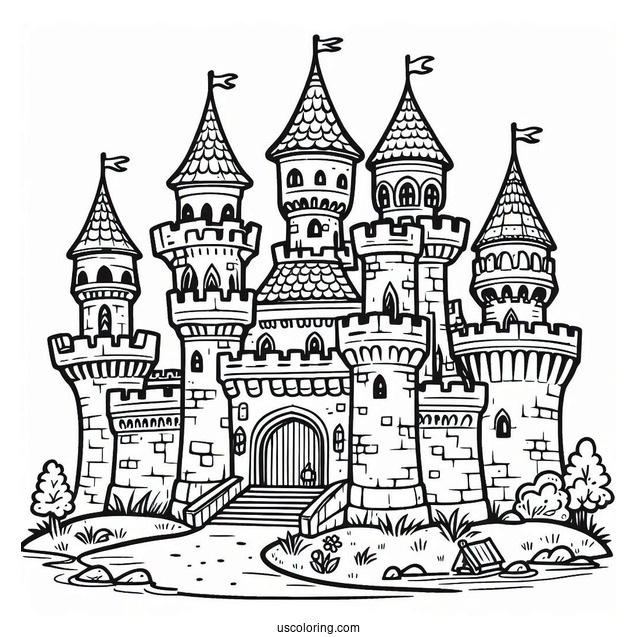 Easy Castle Coloring Page For Preschoolers