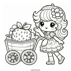 Strawberry Shortcake Coloring Page Pulling Apple Dumplin In A Cart