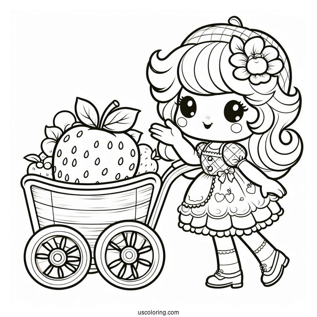 Strawberry Shortcake Coloring Page Pulling Apple Dumplin In A Cart