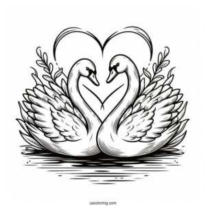 Swan Coloring Page Forming Heart With Their Heads
