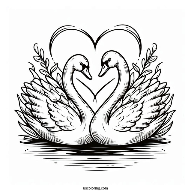 Swan Coloring Page Forming Heart With Their Heads