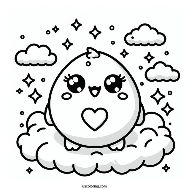 Tamagotchi Coloring Page Of Lovelitchi On The Clouds For Kids