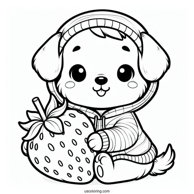 Cute Coloring Page Of Dog In A Hoodie Holding A Large Strawberry