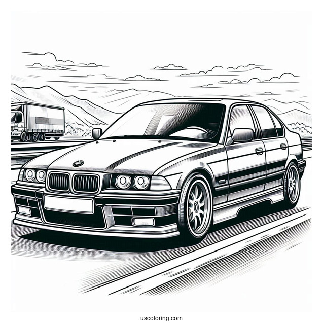 BMW Coloring Page 3 Series E36 On The Road