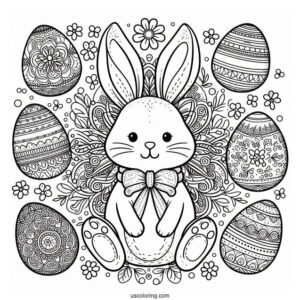 Detailed Easter Bunny Coloring Page And Eggs Mandala