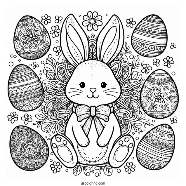 Detailed Easter Bunny Coloring Page And Eggs Mandala