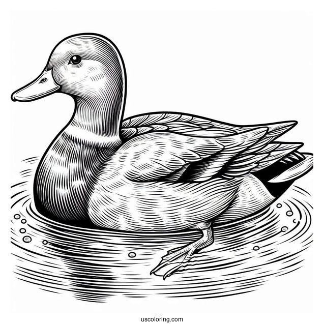 Mallard Floating In a Pond To Color