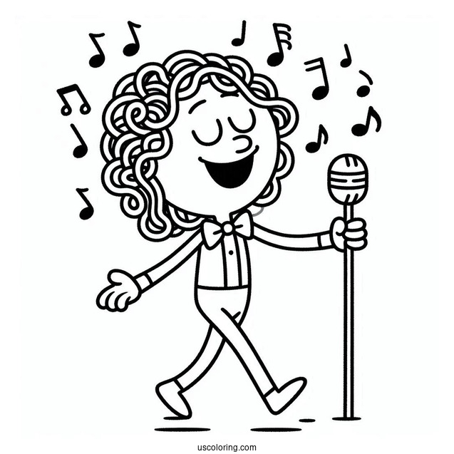 Sing Coloring Page Of Simple Eddie Noodleman Walking