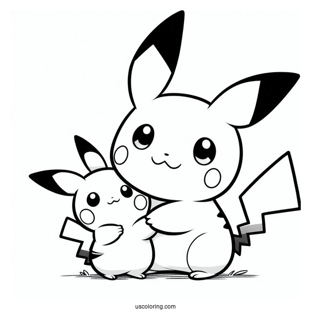 Kangaskid Hugging Pichu Coloring Page For Kids