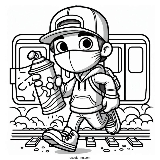 Subway Surfers Coloring Page Easy Jake Holding Up A Spray Paint For Kids