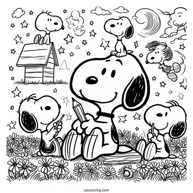 Snoopy And Peanuts Gang To Color