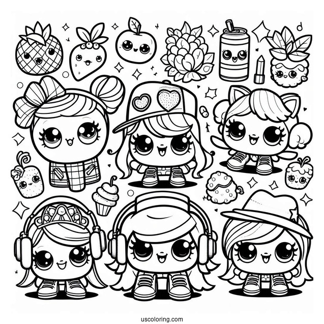 Coloring Sheet Of Shoppies With Their Shopkins