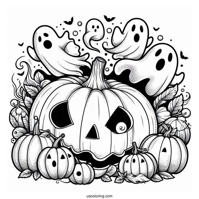 Pumpkin Coloring Page Of Ghosts Floating Out Of A Jack O Lantern