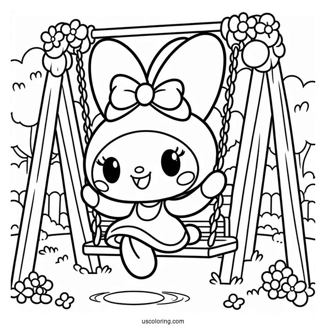 My Melody Coloring Page On Swing For Preschoolers