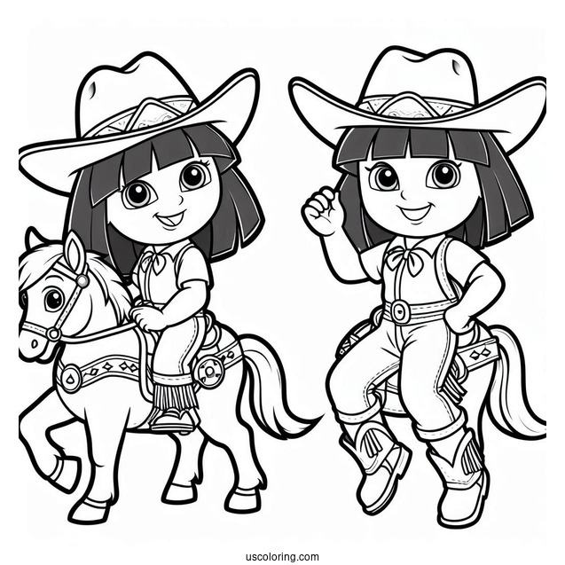 Dora The Explorer As a Cowgirl Coloring Page
