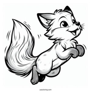 Excited Young Fox Coloring Page Leaping