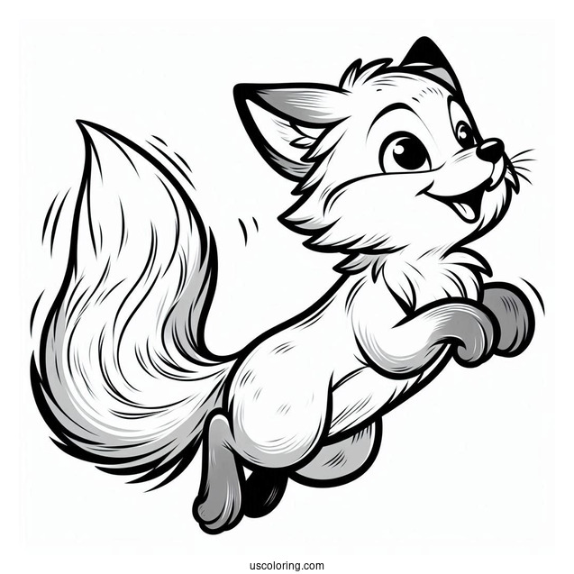 Excited Young Fox Coloring Page Leaping