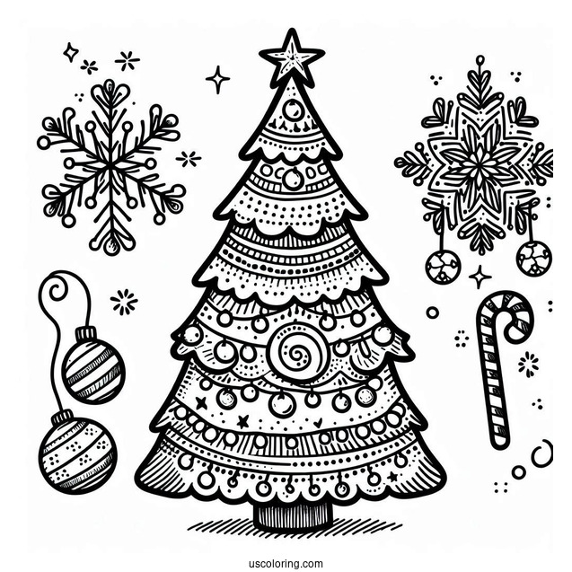Christmas Tree With Decorations To Color