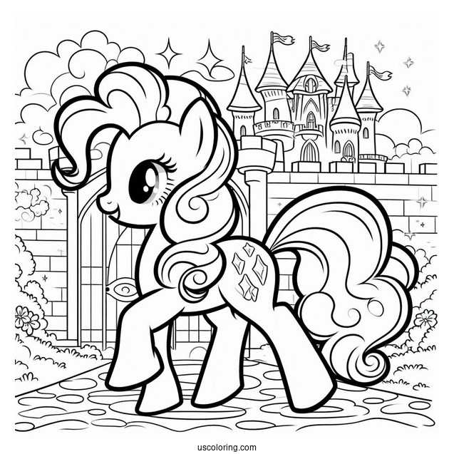 Pinkie Pie Coloring Page Trotting Outside Of A Castle
