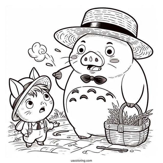 Studio Ghibli Coloring Page of Porco Rosso Being Scolded By Fio
