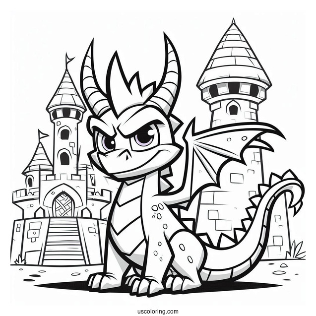 Angry Sypro Coloring Page In Front Of Castle