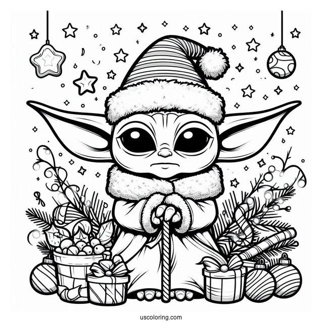 Christmas Themed Baby Yoda To Color