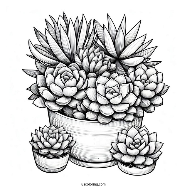 Realistic Succulent Coloring Page In A Flower Pot