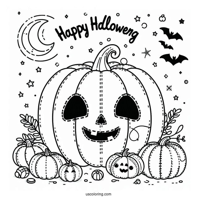 Pumpkin Coloring Page Stitch With Halloween Greeting