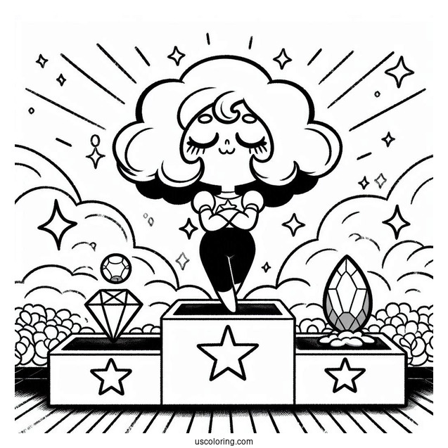 Cute Steven Universe Coloring Page On Podium With Garnet, Pearl, And Amethyst For Kids