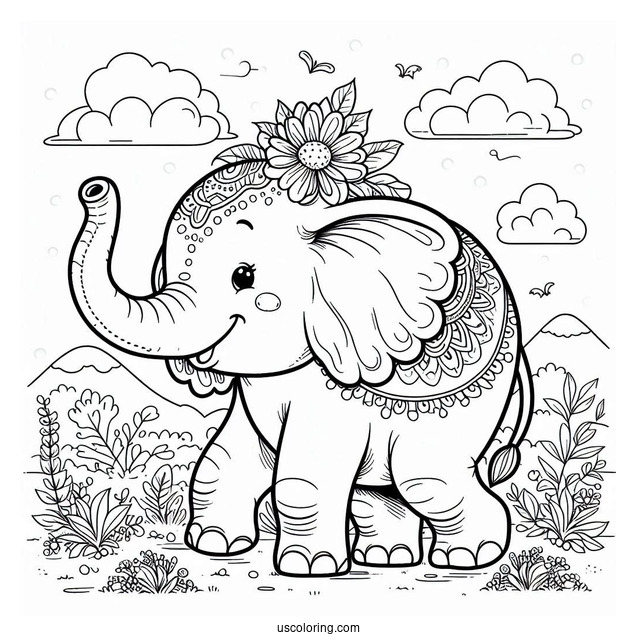 Elephant With Big Trunk Coloring In