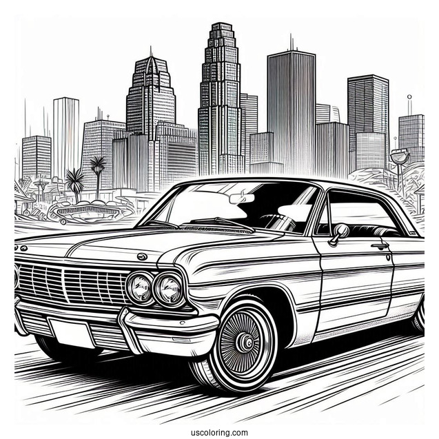 1964 Chevrolet Impala Lowrider Coloring Page In The City