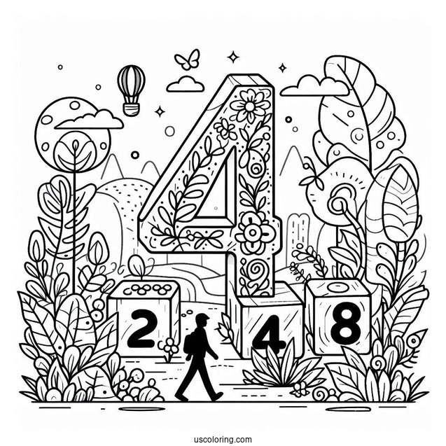 Numberblocks Coloring Page 4 Taking A Walk
