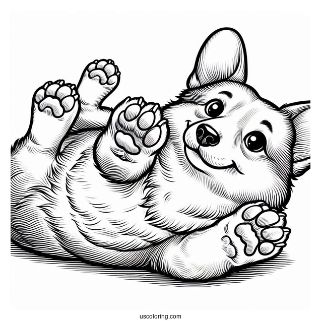 Corgi Coloring Page Lying On Its Back With Paws Up