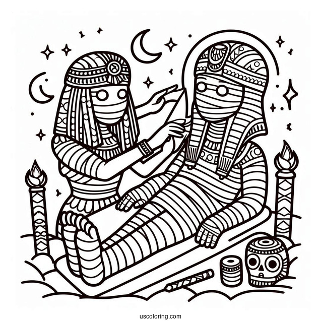 Egyptians Creating A Mummy Coloring Page