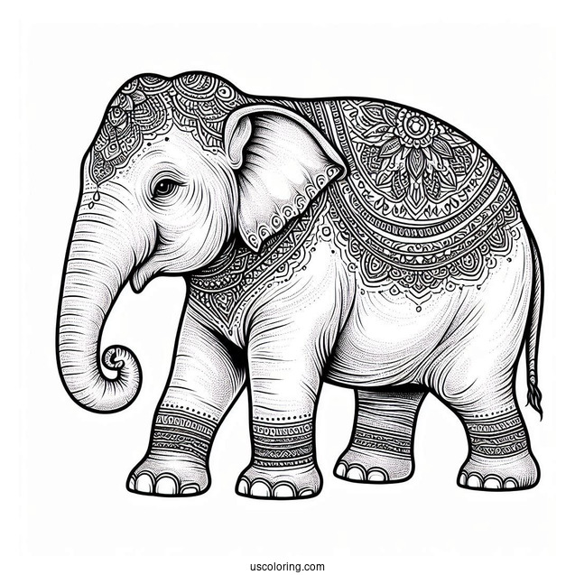 Side On View Of Asian Elephant To Color