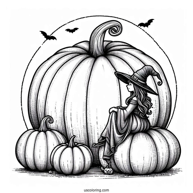 Pumpkin Coloring Page Witch Sitting On A Massive Jack O Lantern