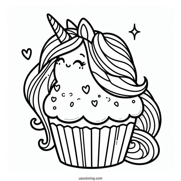 Unicorn Kawaii Cupcake Coloring Picture