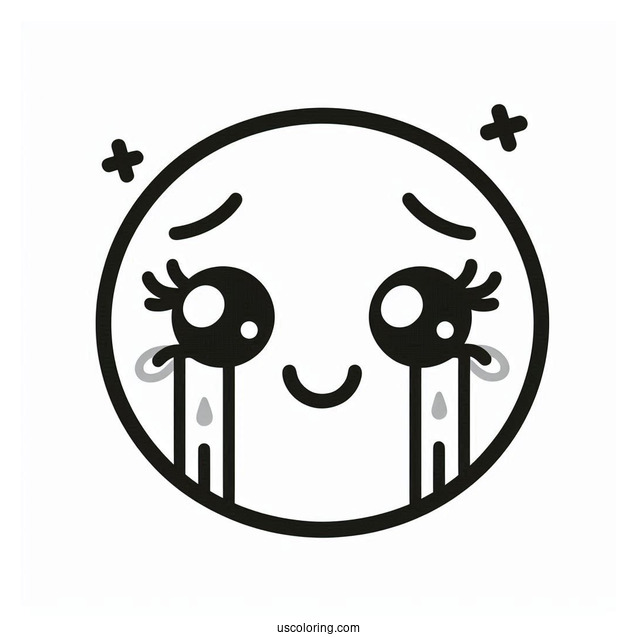 Simple Face With Tears Of Joy Emoji Coloring Page For Preschoolers