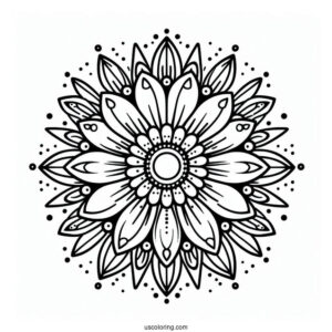 Easy Round Daisy Flower Mandala Coloring Page For Kids