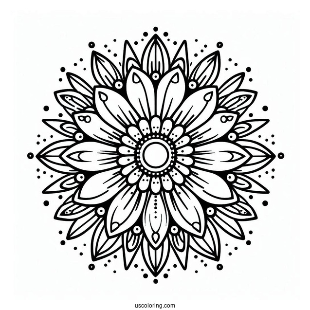 Easy Round Daisy Flower Mandala Coloring Page For Kids