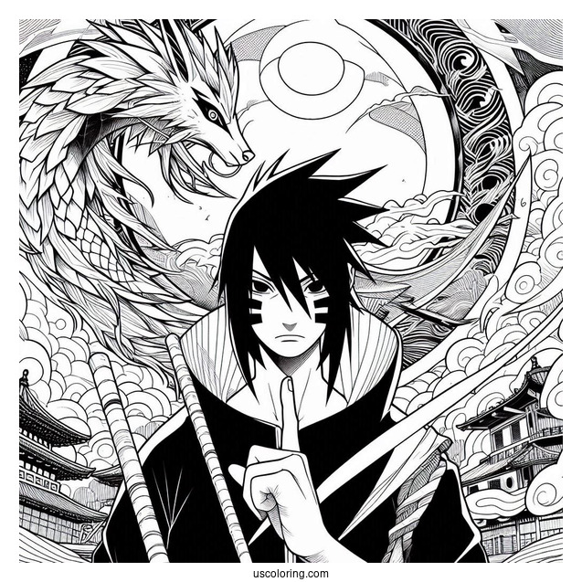 Uchiha Sasuke Coloring Page Using Susanoo In Battle