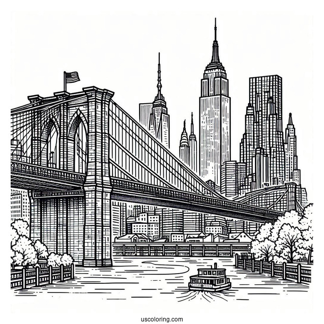 Brooklyn Bridge In New York Coloring Page