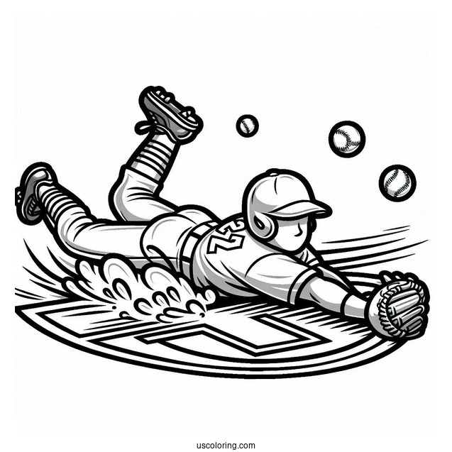 Baseball Coloring Page Of Player Sliding into Home Plate For Kids