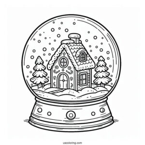 Gingerbread House Snow Globe Coloring Page For Kids