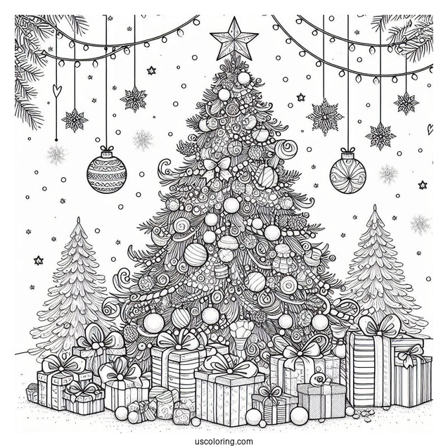 Realistic Christmas Tree With Lots Of Presents