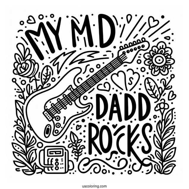 Father's Day Coloring Page Of My Dad Rocks Text With Electric Guitar