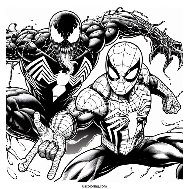 Detailed Spider-Man And Venom Coloring For Adults
