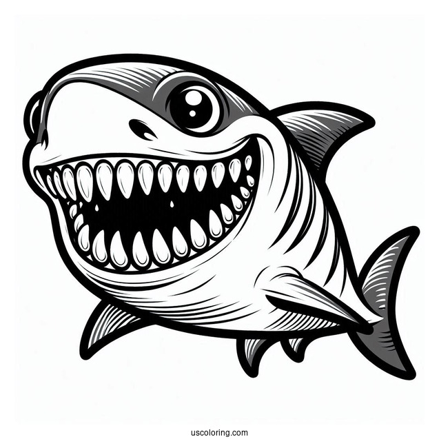 Scary Cartoon Shark Coloring Page Showing Teeth