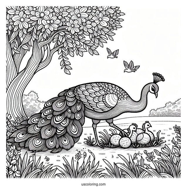 Peacock Finding Food In Meadow